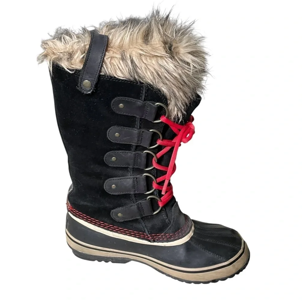 SOREL Joan of Arctic Lace Up Winter Waterproof Boots Black Red 8 - Picture 3 of 11